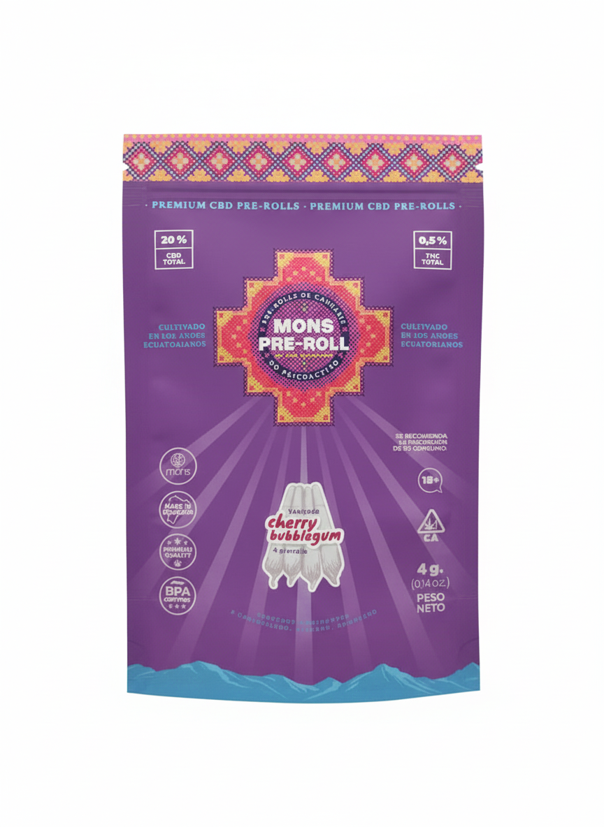 Pre-Rolls de CBD Premium Mons Pre-Roll - Variedad Cherry Bubblegum (4 Unidades)